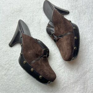 COLE HAAN Vintage Y2K Brown Suede Studded Platform Mules – Grunge Boho Vibes